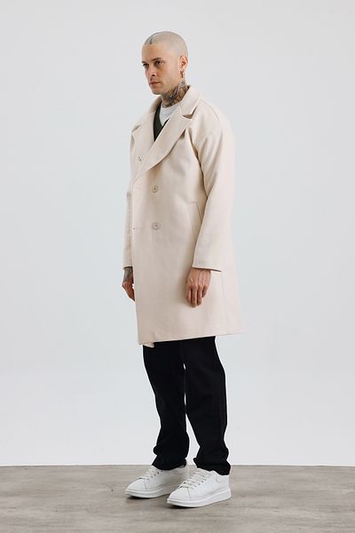İLKCET MODA Ανδρικό παλτό με κουμπιά Premium Cream Oversize