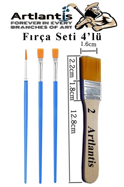 Artlantis 4'lü Fırça Seti 1 Paket 2 Numara Zemin Fırçalı Set Akrilik Boya Yağlı Boya Guaj Boya Sulu Boya Sanat