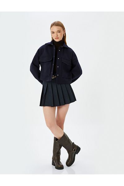 Koton Classic Collar Snap Shirt Jacket with Pocket Detail