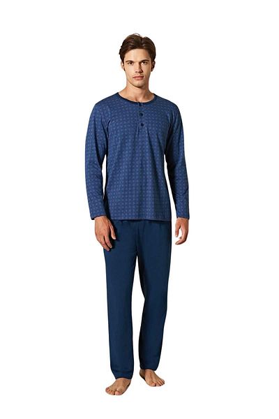 ROYAM Ανδρικές πιτζάμες Pijadore Navy Blue Viscose μακρυμάνικο βαμβακερό σετ πιτζάμες 1753