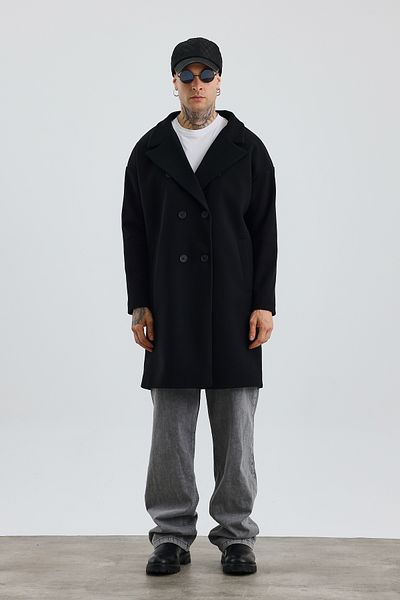 İLKCET MODA Ανδρικό παλτό με κουμπιά Premium Μαύρο Oversize