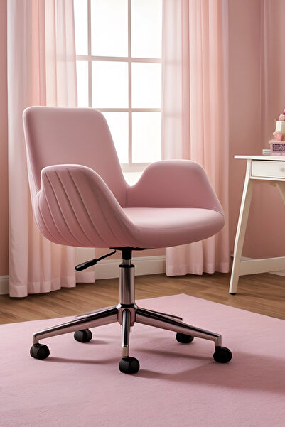 SandalyeDeposu Matilda Krom Ayaklı Çalışma Koltuğu (PEMBE LAKOS KUMAŞ)