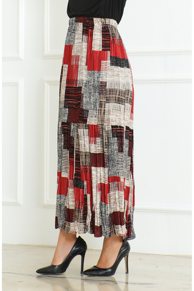 sefamerve Fresh Layered Gypsy Large Size Skirt 3165D-01 Burgundy