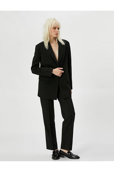 Koton Fabric Trousers Straight Leg Ribbed Zipper Normal Waist