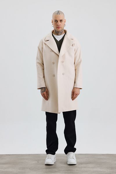 İLKCET MODA Ανδρικό παλτό με κουμπιά Premium Cream Oversize