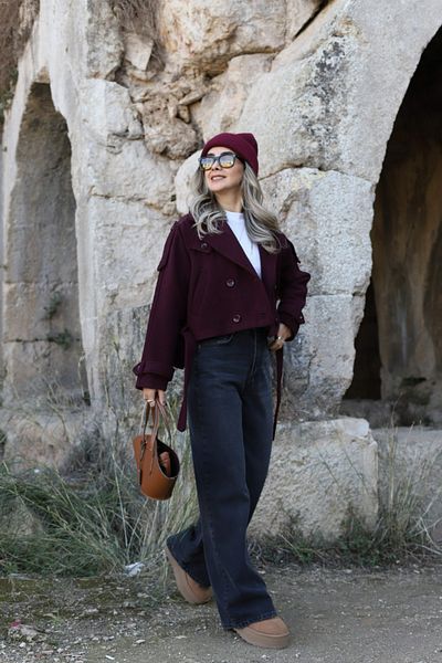 bytugcekaya Burgundy Lined Short Cashew Coat