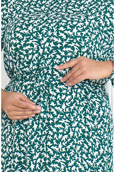 sefamerve Epic Print Wrapped Farbal Dress 46-56 Size 4571K-02 Green