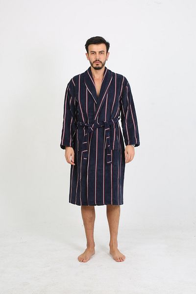 Homelover 100% Cotton Vertical Colorful Striped Shawl Men's Bathrobe - High Absorption Ultra Luxury Bathrobe