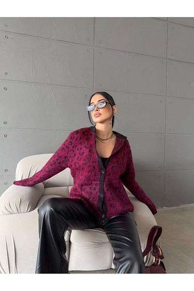 Gönen Passage Women's Leopard Patterned Trend Cycling Collar Buttoned Strickery Cardigan