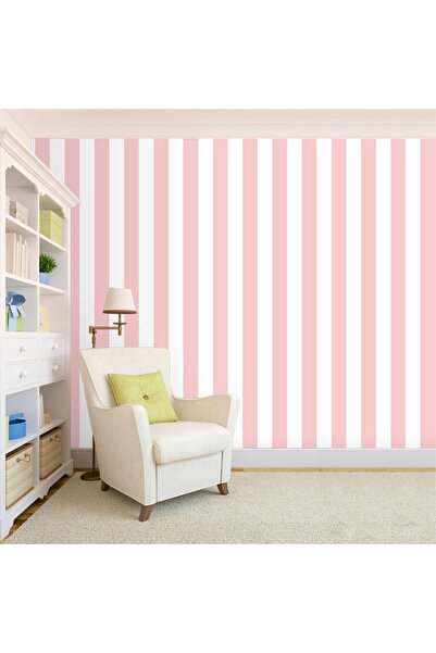 Bigaimaj Duvar Kaplama Folyo Pembe Çizgili Kendinden Yapışkanlı 50cmx300cm