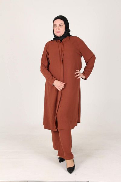 sefamerve Σετ κουμπιών Aykal Ayrobin Plus Size 2 τεμαχίων 2613-11 Tan