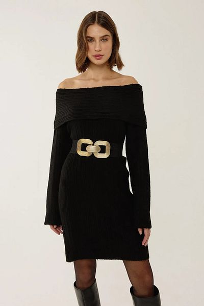 Hiccup Ριγέ πλεκτό φόρεμα Madonna Collar
