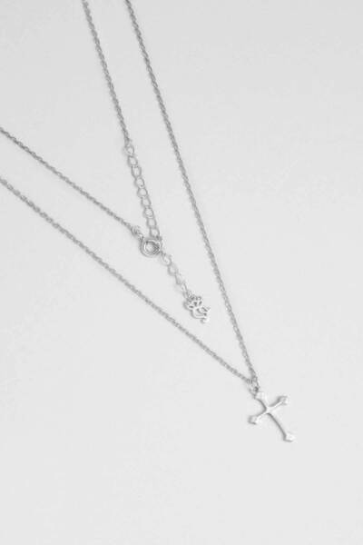 So CHIC... Minimal 18 Ayar Beyaz Altın Kaplama 44 Cm Gümüş Cross Kolye