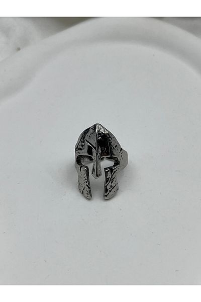 Yıldız Accessory Unisex Adjustable Steel Spartan Mask Helmet Vintage Gothic Cosplay Ring