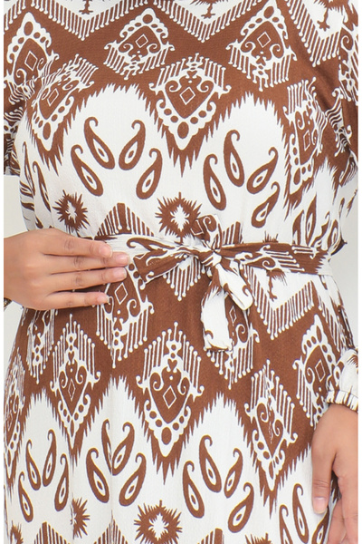 sefamerve Epic Print Zabalené barevné šaty 46-56 Velikost 4571H-03 Hnědá