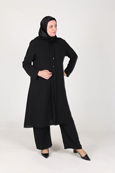 sefamerve Aykal Ayrobin Large Size Buttoned 2 Piece Set 2613-10 Black