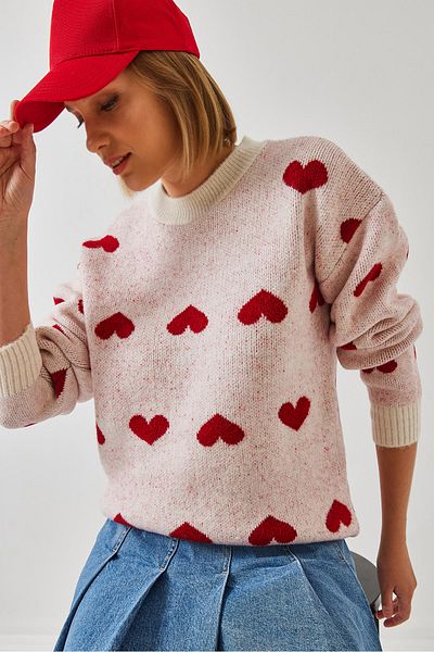 Bianco Lucci Women's Heart Patterned Knitwear Sweater 60261030
