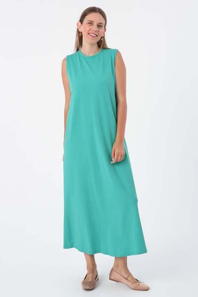 ALLDAY Бірюзова бавовняна сукня-майка з круглим вирізом та безрукавками
