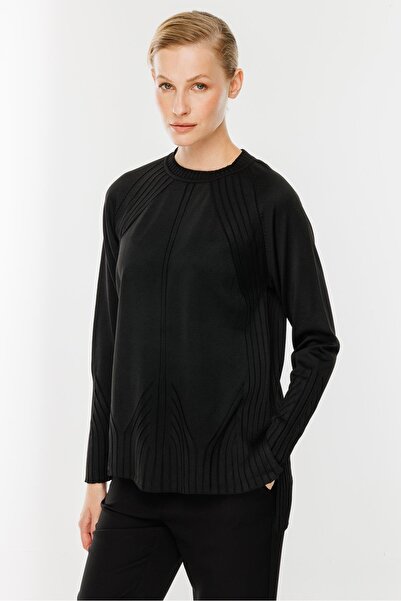 accort Kendinden Desenli Triko Kazak-SİYAH