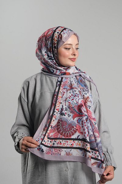 Giverny Ethnic βαμβακερό σάλι - Βιολετί μοτίβο, κομμένες ίνες, ψηφιακή εκτύπωση 202114 _21