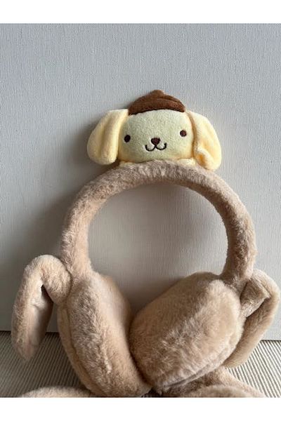 CosmoOutlet Brown Children's Earphone with Kuromi Figure Ears, Animated Cute Face, Plush Sound