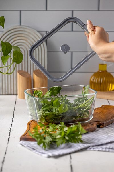 FH finehome كاميرا تخزين من السيليكون باللون الرمادي سعة 1400 مل من نورس جي - مع غطاء زجاجي