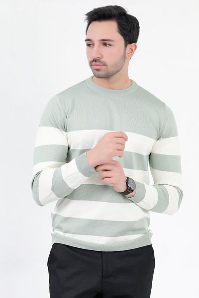 JB John Borners Çağla Striped Men's Knitwear Sweater - Crew Neck, Micro Flament - 1009
