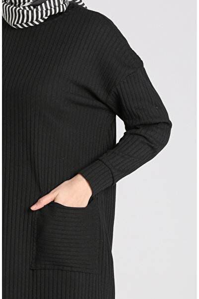 sefamerve Black Asymmetrical Pocket Tunic and Pants Set - 7731-01