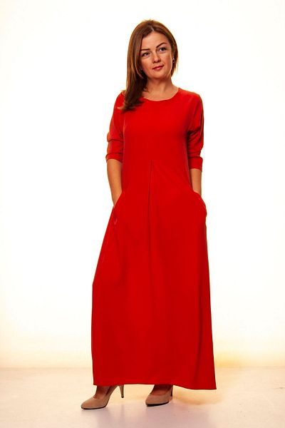 sharin Women's Large Size Pocketed Orange Brick Color Long Dress A3-4041