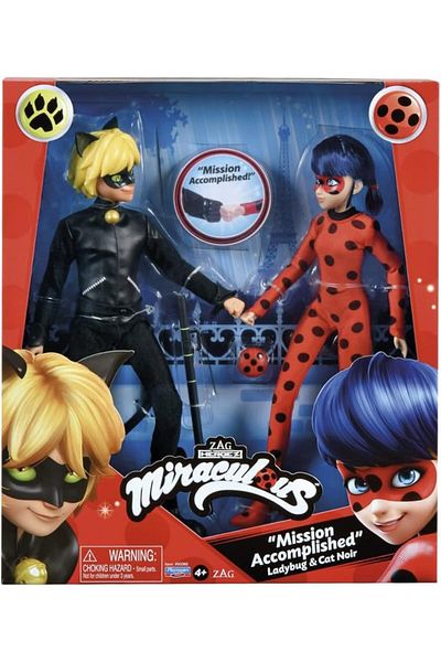 Miraculous :مجموعة من 2 دمية أزياء من Tales of Ladybug and Cat Noir | باللون الأسود | مجموعة قابلة للتجميع