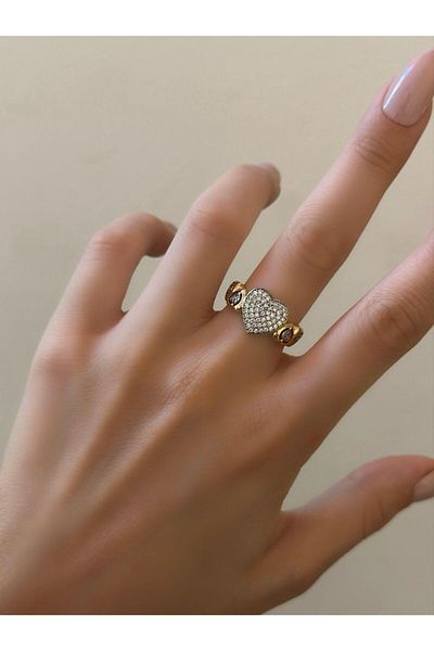 MyladyAccessoriess خاتم قلب بتفاصيل لونين (فولاذ)