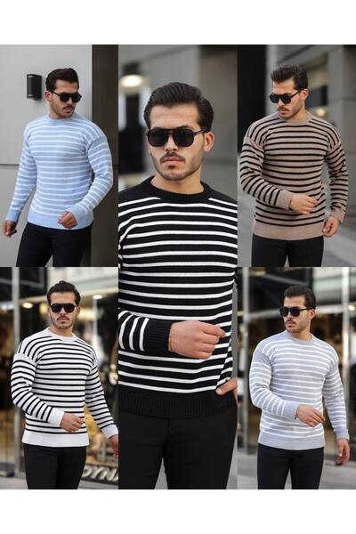 ROBERTO BORNOVA Yatay Çizgili Bisiklet Yaka Triko Kazak