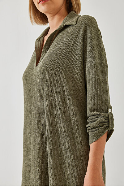 Bianco Lucci Women's Slit Detail Sleeve Fold Fabric Dress 60261046