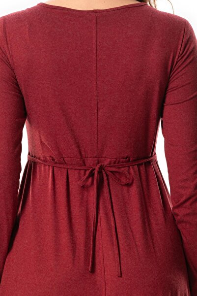 Eliş Şile Bezi Ruched Viscose Dress with Asymmetrical Cutout - Long Sleeve and Crest Detail