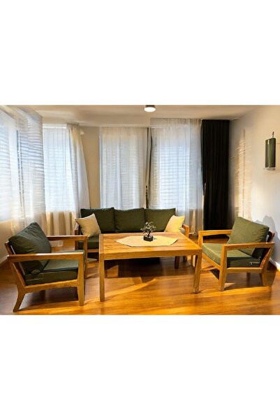 zerkaconcept Ottoman Masif Ahşap Bahçe Balkon Koltuk Kestane Ağacı 3+1+1 Kolt...