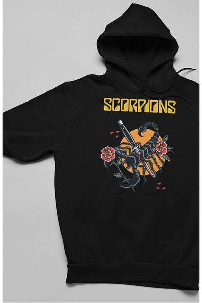 Fuddy Moda Hanorac cu glugă cu imprimeu Scorpions, hanorac oversize cu glugă Rock Metal