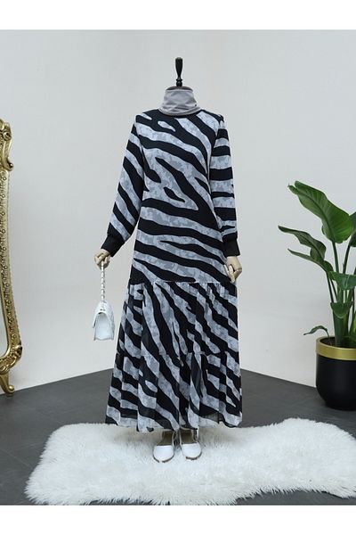 Modamorfo Φόρεμα σιφόν με μοτίβο Zebra - μαύρο