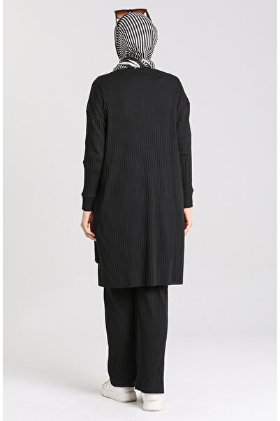 sefamerve Black Asymmetrical Pocket Tunic and Pants Set - 7731-01