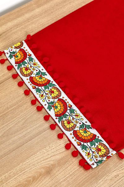 Aisha's Design Runner with Flower Motif and Pompom 90 X 30, R-64K