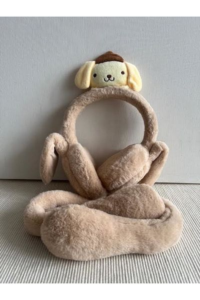 CosmoOutlet Brown Children's Earphone with Kuromi Figure Ears, Animated Cute Face, Plush Sound