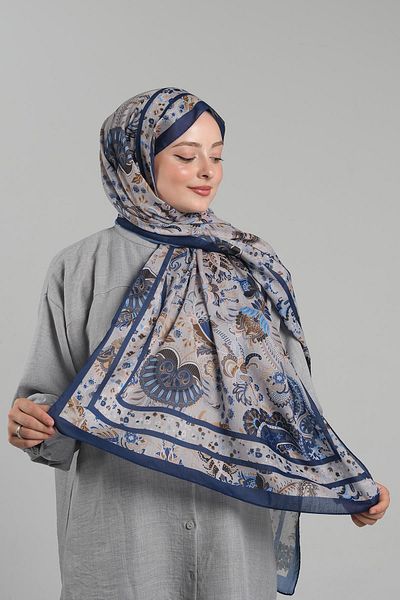 Giverny Ethnic Navy Blue μοτίβο βαμβακερό σάλι - κομμένες ίνες, ψηφιακή εκτύπωση, 202114 _02