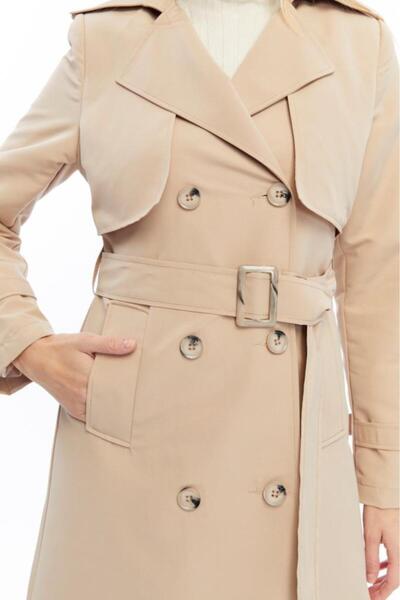 Jamila Uzun Boy Düğmeli ve Kemerli Trençkot