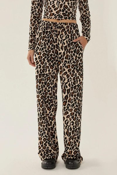 Hiccup Leopar Desenli Düz Paça Pantolon