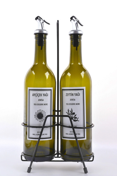 Karçiçeği Home Siyah Uzun Standlı Akıtmaz Tıpalı Yağlık Seti Yağdanlık