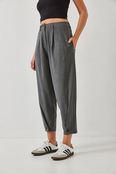Bianco Lucci Women's Linen Textured Trousers with Button Detail 60251262