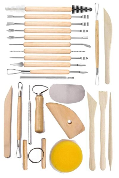 Artlantis Seramik ve Çömlek Şekillendirme Seti Ebeşuar 24 Parça 1 Paket Kil Modelaj Modelleme Heykel Şekillend