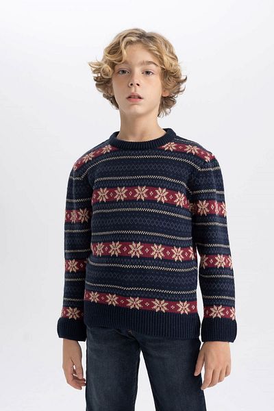 DeFacto Strickpullover für Jungen mit Neujahrsmotiv und Rundhalsausschnitt B2247a823cw