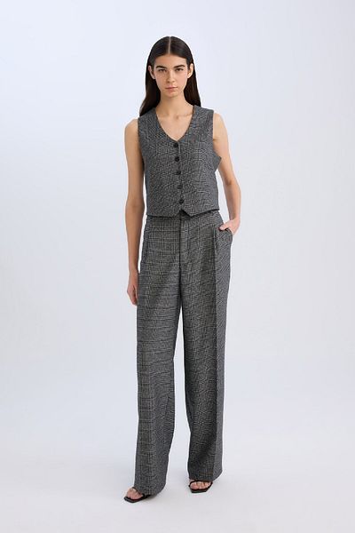 DeFacto V-Neck Checked Button Blazer Vest D8634Ax24Au
