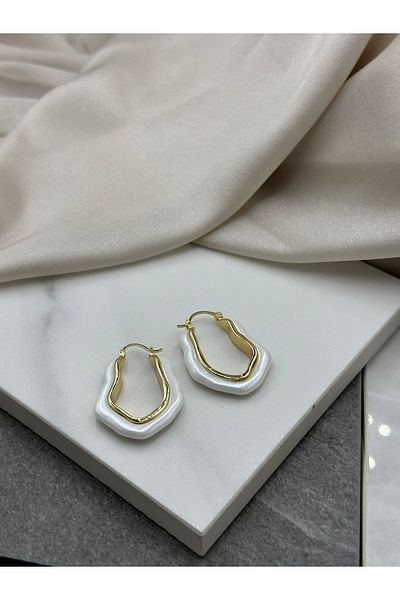 Lumiera Pearl Detailed Hoop Steel Earrings