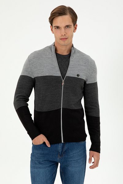 U.S. Polo Assn. Men's Gray Melange Knitwear Cardigan 50297062 -Vr086